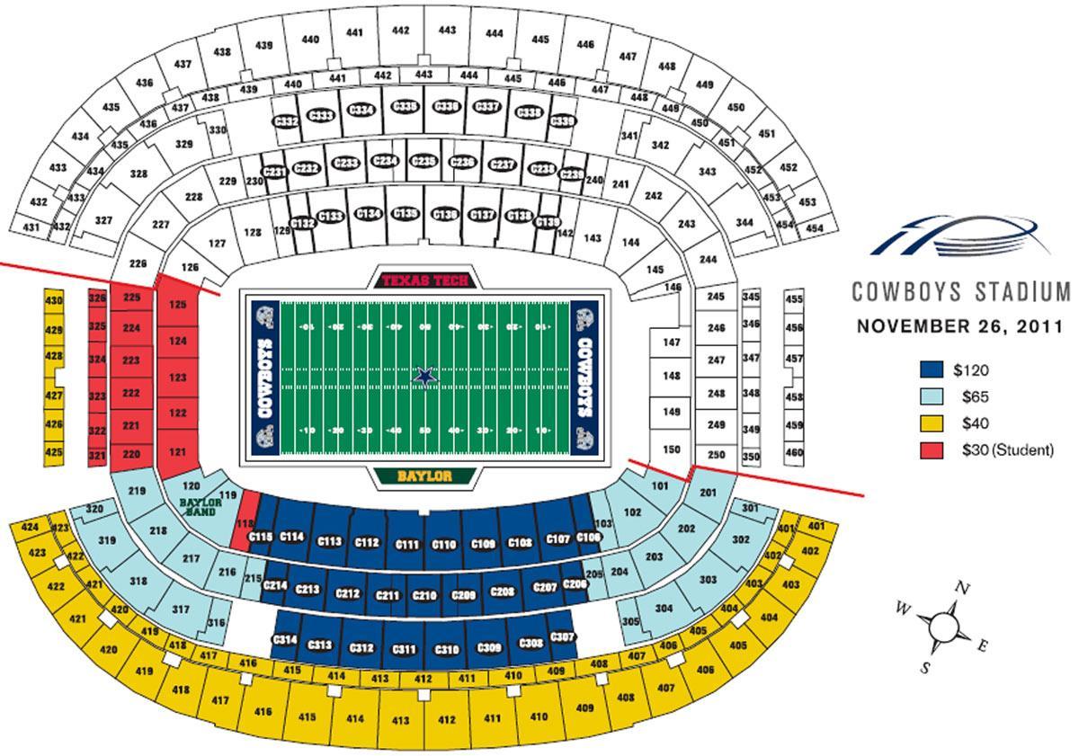 Dallas Cowboys stadion sitplek kaart
