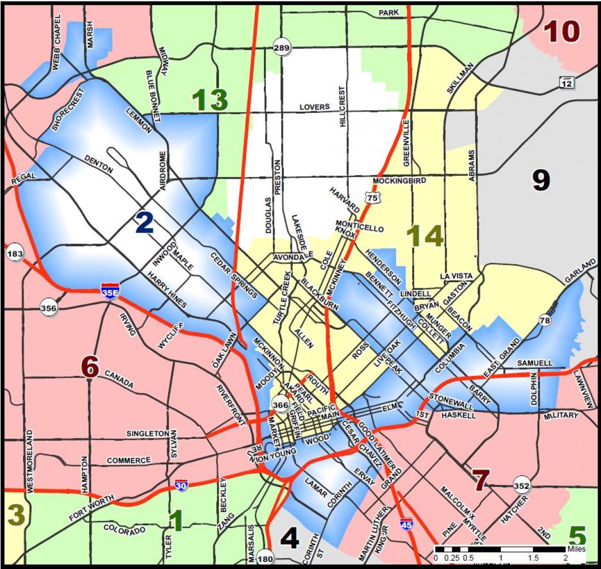 Dallas stadsraad distrik kaart