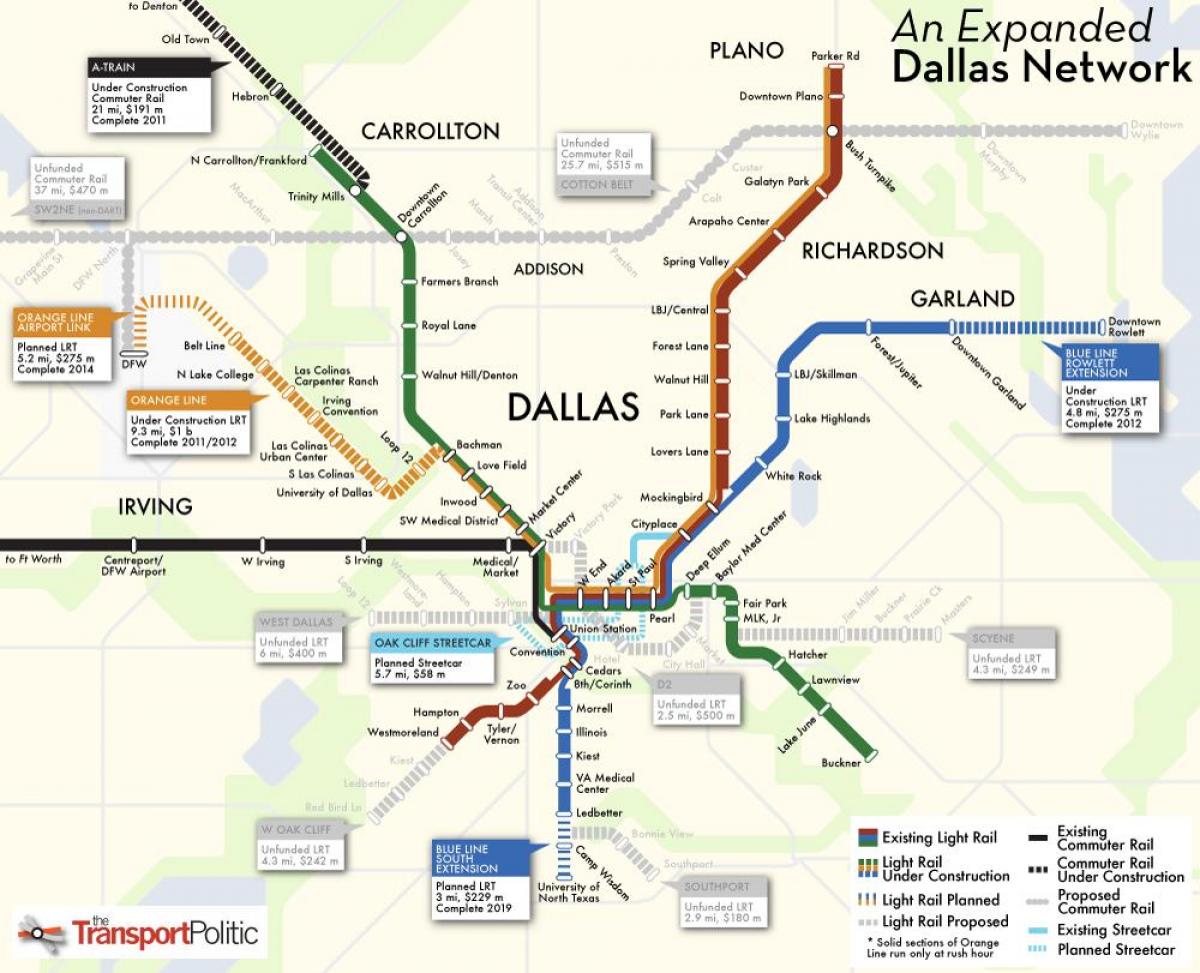 Dallas trein stelsel kaart